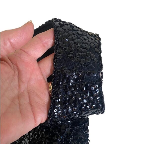Vintage beaded black sequin blouse 50s cropped sleeveless round neck - Picture 6 of 6